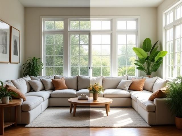 Before and after of a sparkling clean residential living room